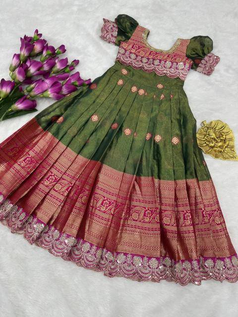 kids gown Simmer silk Green Wholesale children clothing suppliers in Kolkata